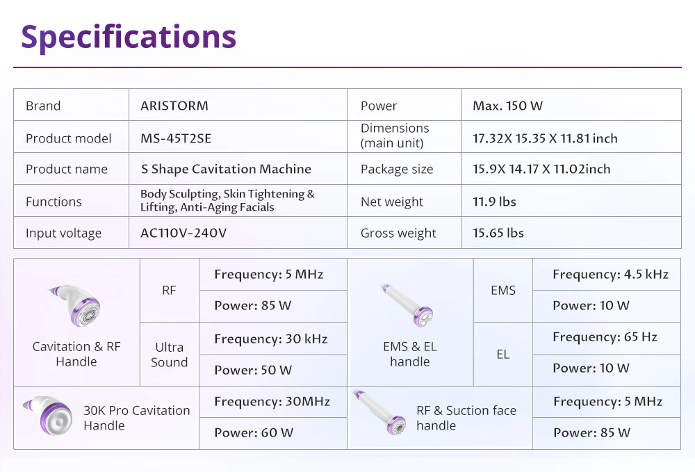 ultrasonic fat & cellulite burner parameters